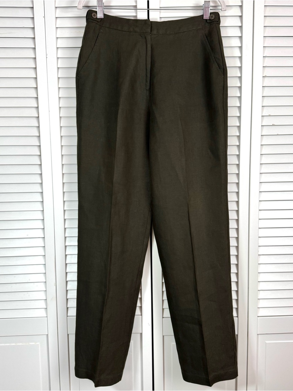 Eileen Fisher Linen Straight Leg Trouser Pants Forest Green Small